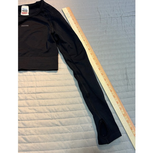 Gymshark Long Sleeve Crop Top Black‎ Seamless Cutout Women's Size S Thumbholes - Picture 5 of 7